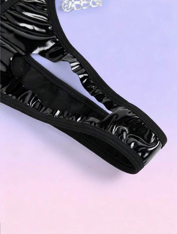 Men's Chain Decor Hollow Black Sexy Thong Underwear